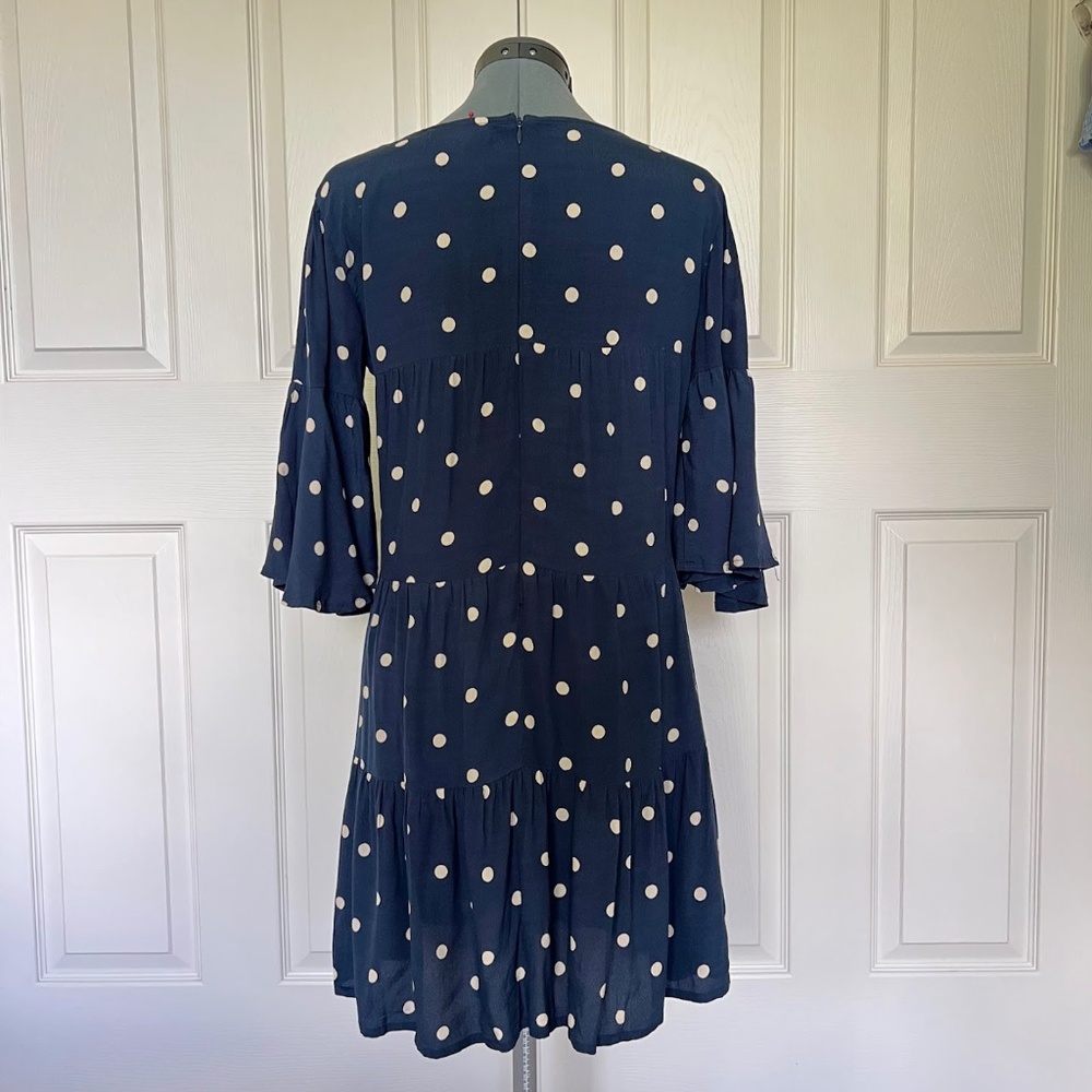 Faithfull the Brand Navy Blue Vintage Fresa White Polka Dot Dress Size 4 - Picture 7 of 12